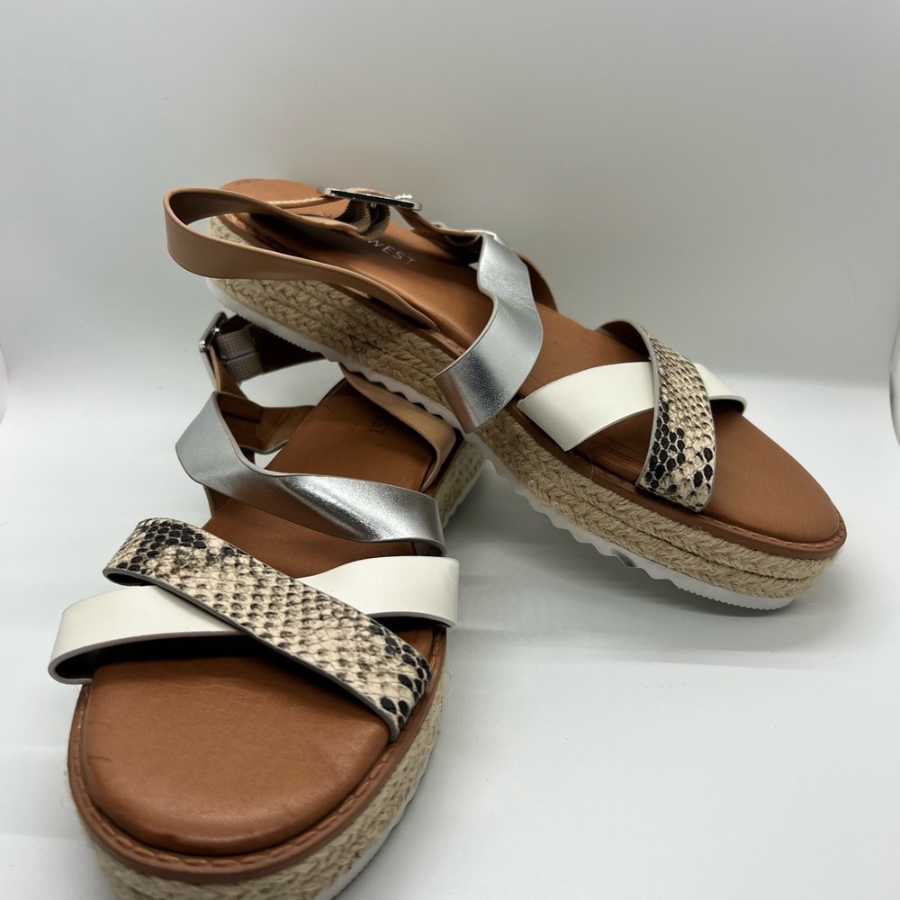 Nine West Silver and White Sandals with Bow